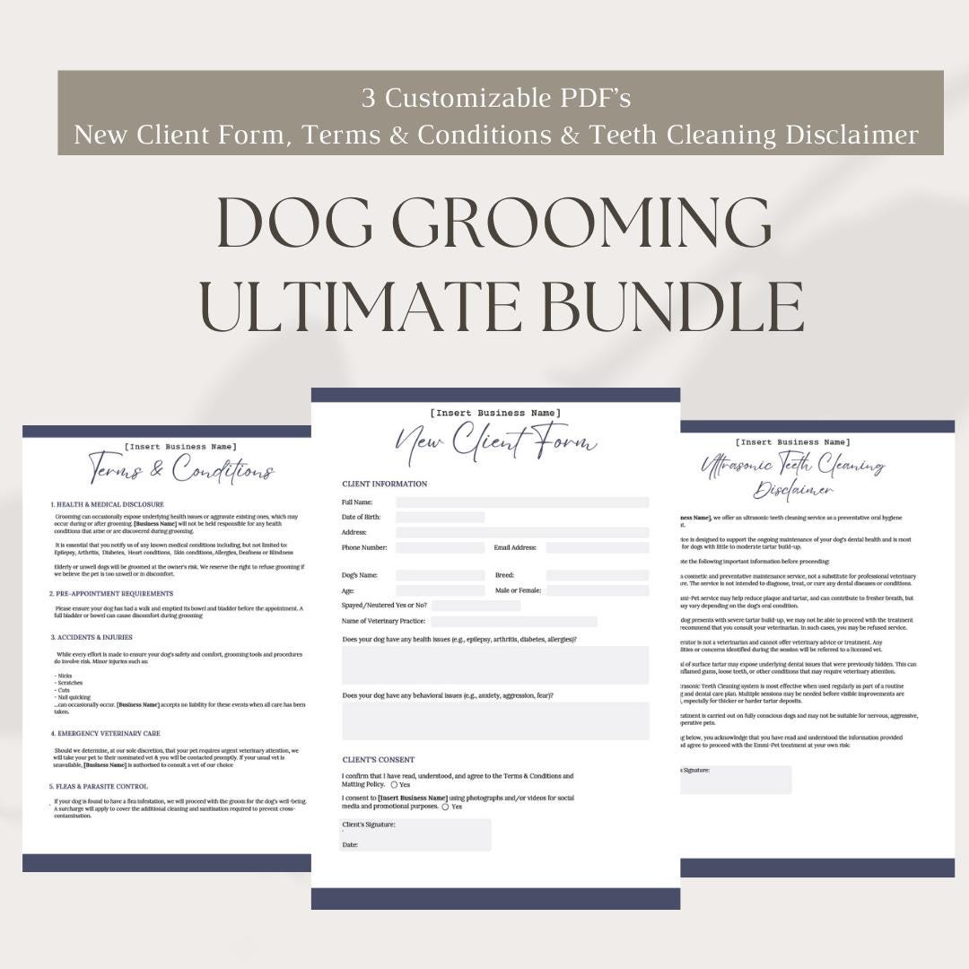 Dog Grooming Forms Bundle: Client Intake, T&cs, Teeth Cleaning ...