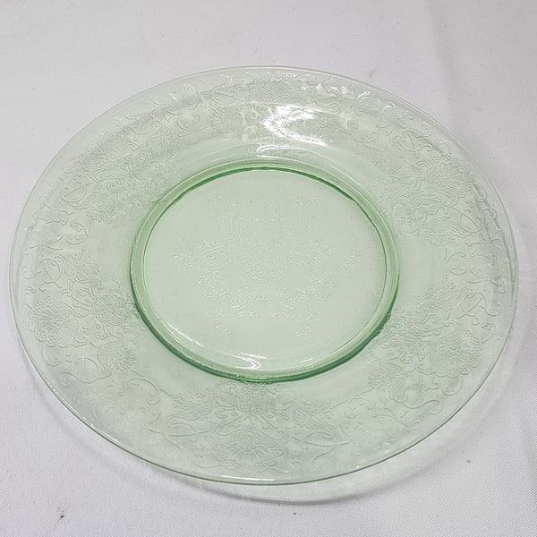 Vintage Hazel Atlas Florentine #2 Green Uranium / Vaseline 10" Dinner Plate