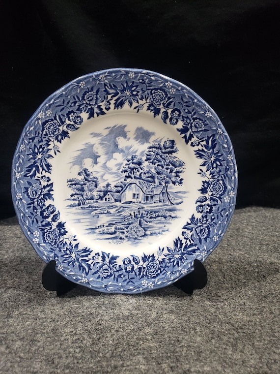 W H Grindley Country Style Blue White 7 Bread desert Plate Staffordshire Etsy
