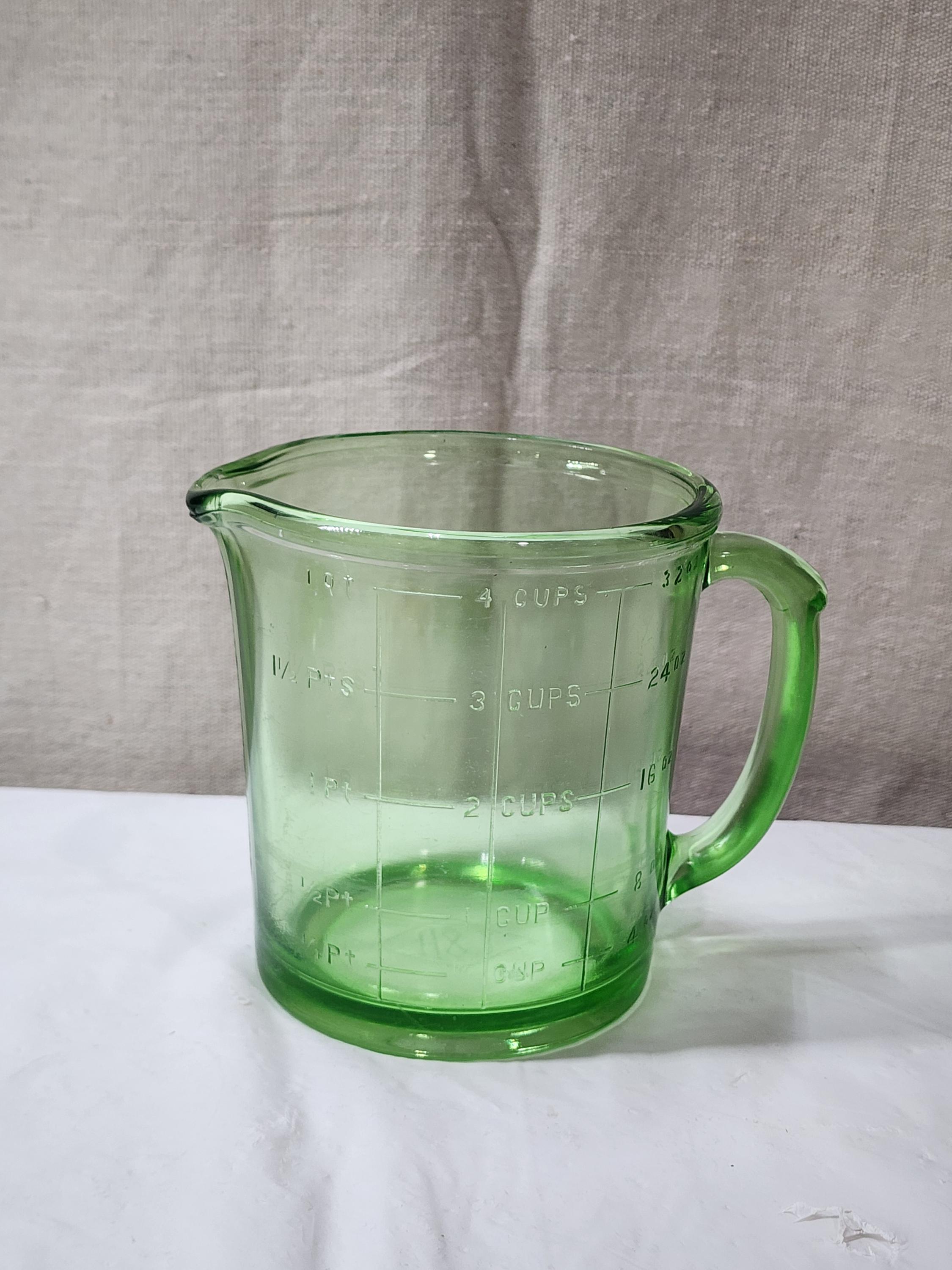 Vintage Hazel Atlas A&J Green Uranium Glass 1 Quart Measuring Cup