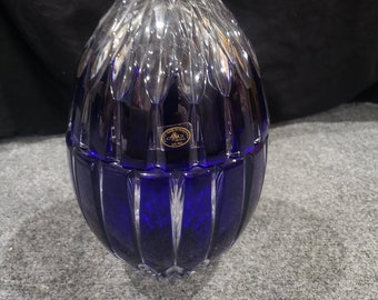 Vintage Ajka Castille Alberga Crystal Cobalt Blue Clear To Cut 10” Tall Egg