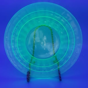 Vintage Green Uranium / Vaseline glass Block Optic Green Anchor Hocking Salad Plate 8 1/4"