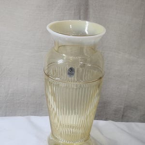 Fenton Yellow Opalescent Glass 9 1/2&quot; Ribbed Vase #6656AO