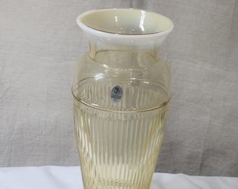 Fenton Yellow Opalescent Glass 9 1/2" Ribbed Vase #6656AO