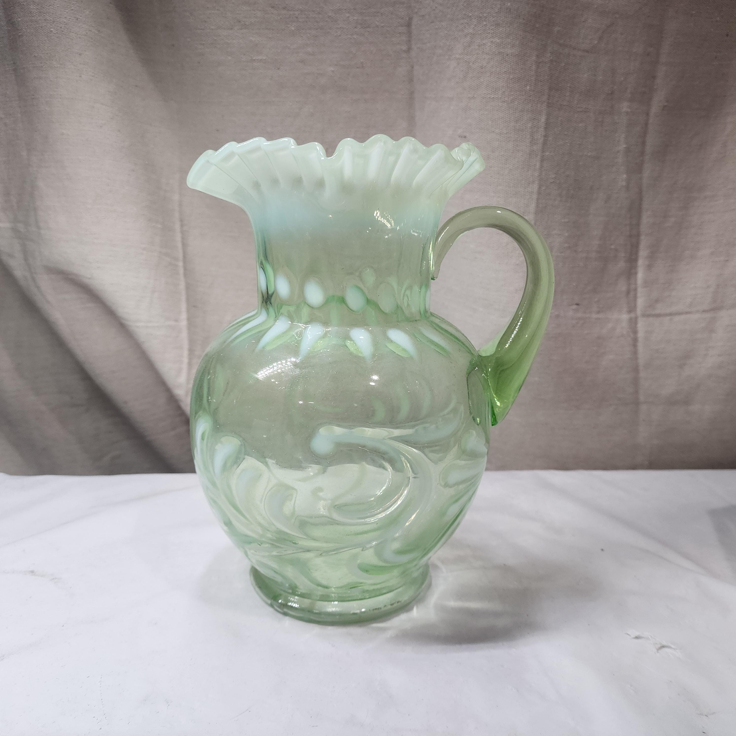 Fenton Green / Uranium Buttons & Braids Opalescent Ruffle Edge 9 1