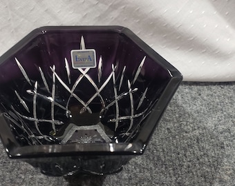 Vintage Evita Bleikristall Dark Crystal Amethyst And Clear Bowl Made in Germany