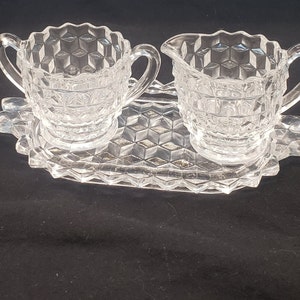 Vintage Fostoria American Cube Creamer and Open Sugar Bowl With Tray