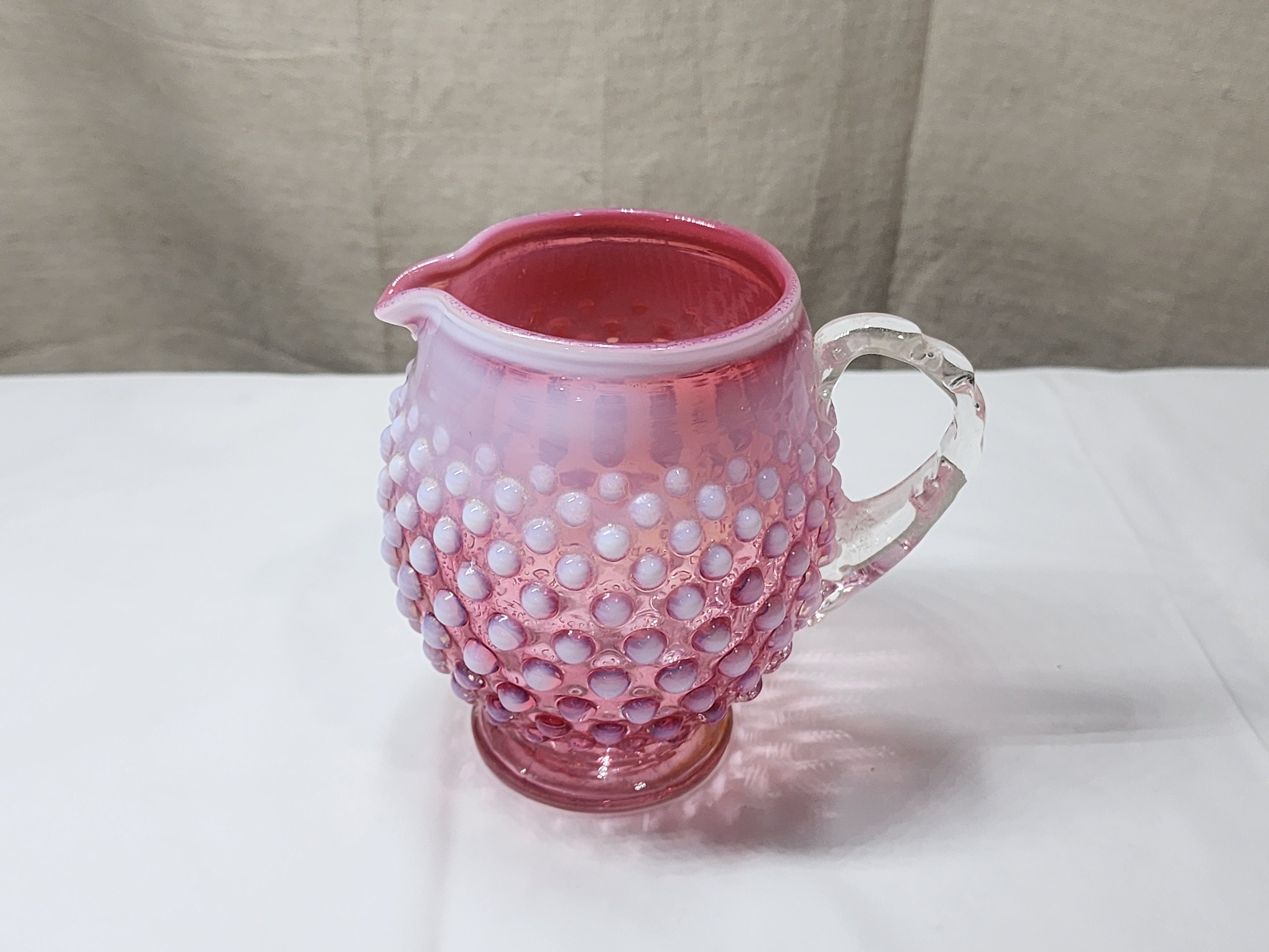 Vintage Fenton Glass Cranberry Hobnail Squat Jug Pitcher