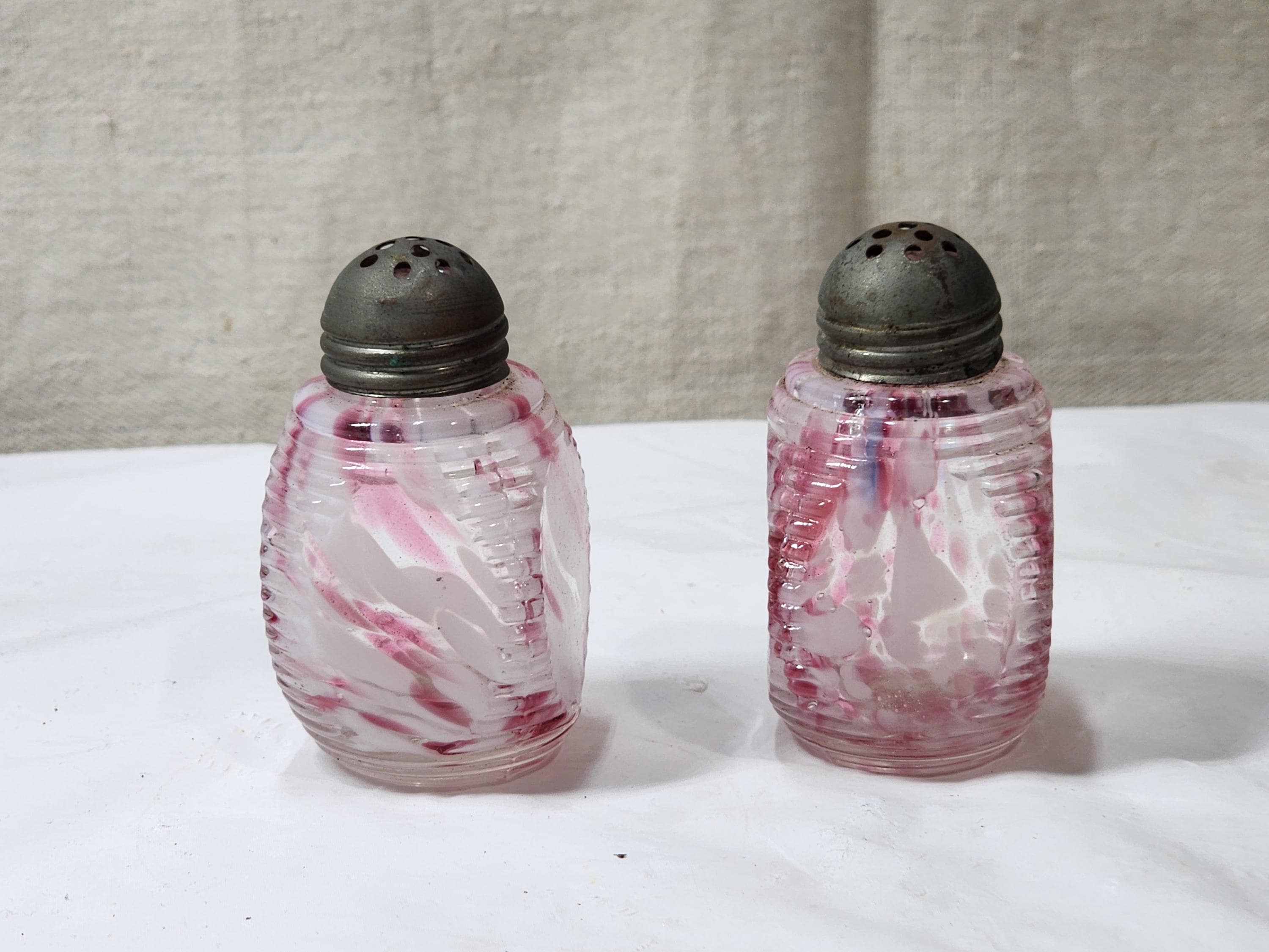 Antique 1890s Cranberry Swirl Glass Salt and Pepper Shaker Set - Etsy