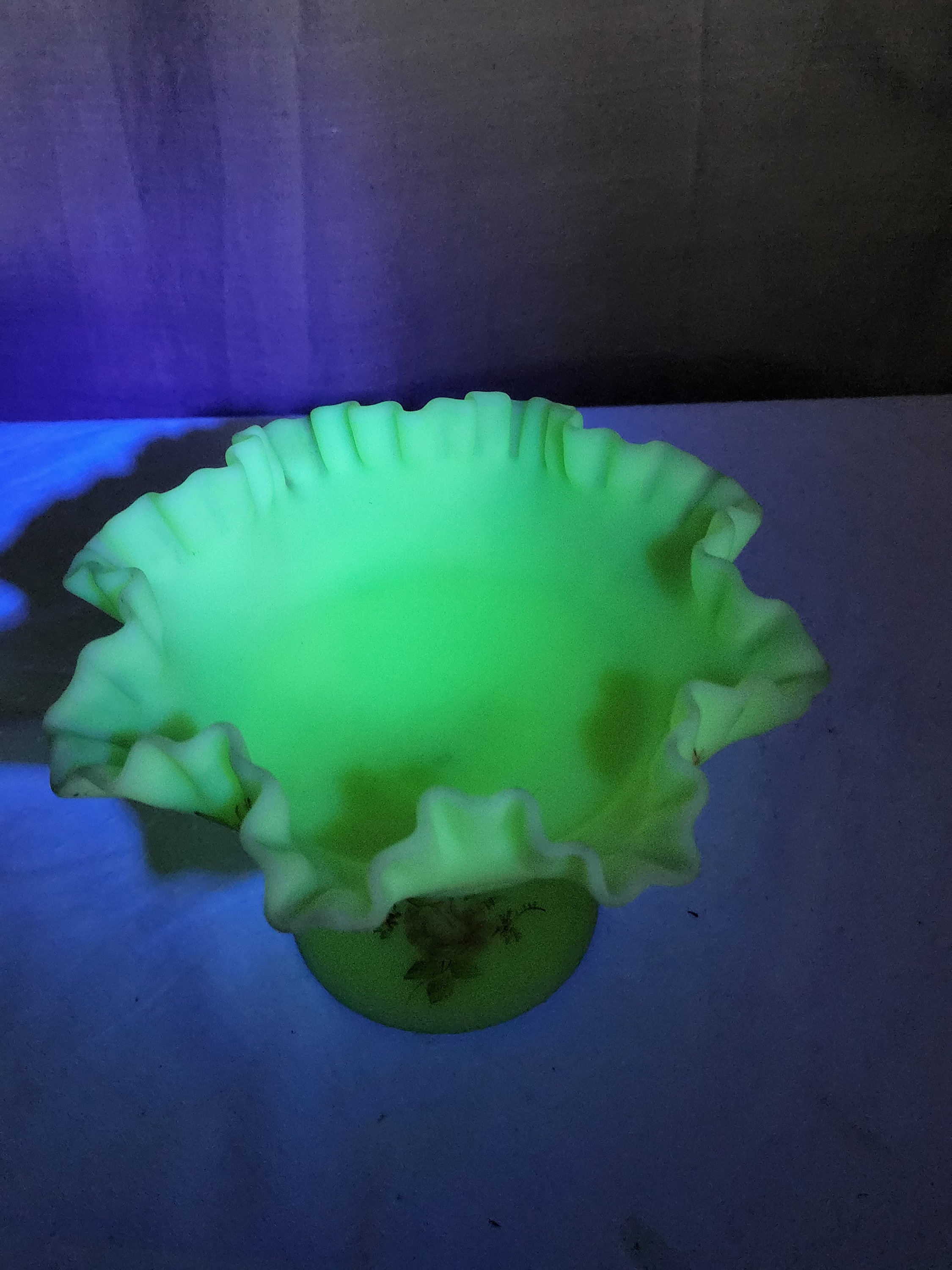 Vintage Fenton Uranium Glass Compote Candy Dish Burmese Rose Etsy