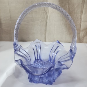 Vintage Fenton Glass Violet Vulcan Basket Twisted Handle Art