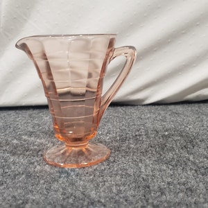 Pink Block Optic Depression Glass Footed Creamer Flared Top Anchor Hocking