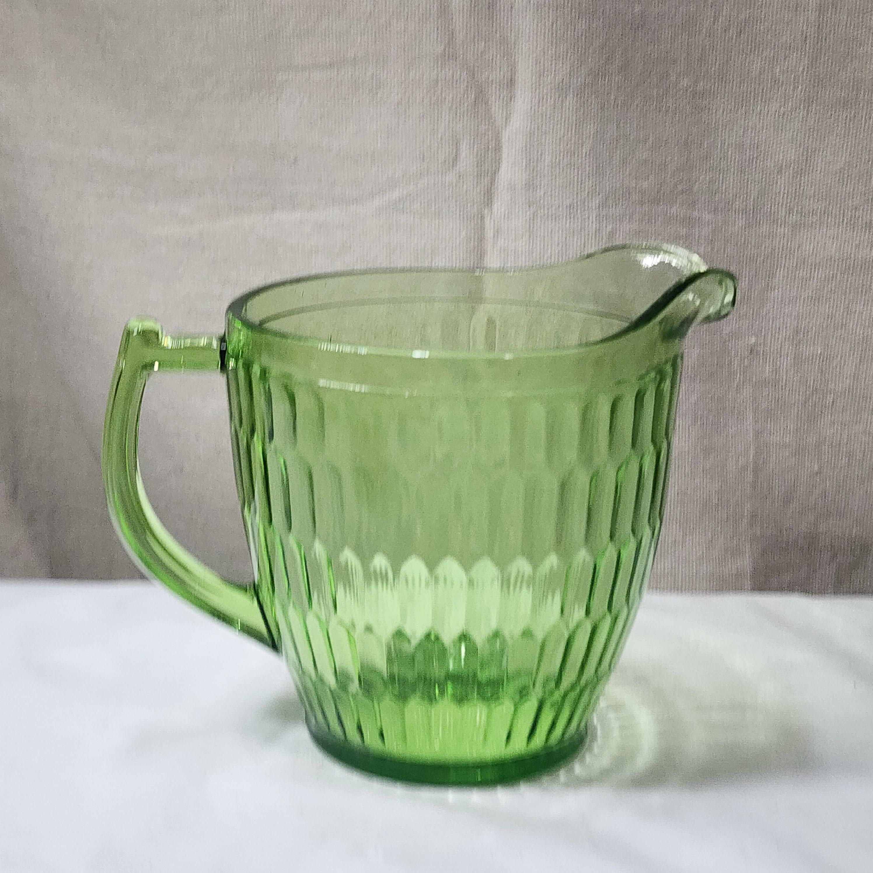 Honeycomb Optic Green Glass Pitcher Teleflora 75 Years Reissue