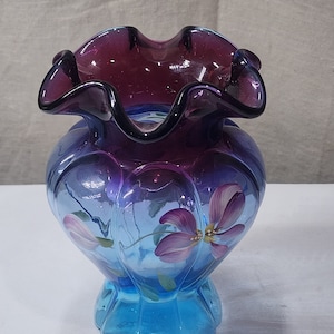 Fenton Mulberry Melon Vase GEORGE & NANCY FENTON Signature, Signed by Artist