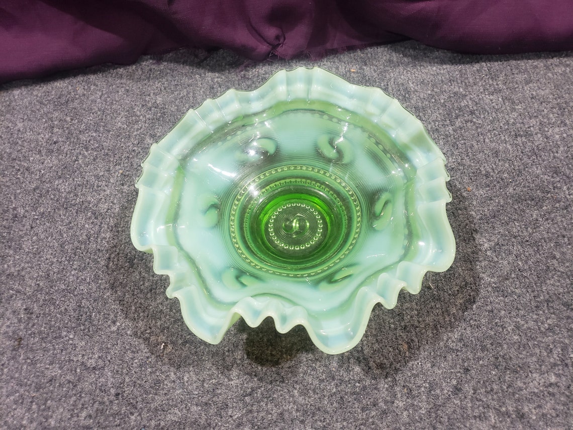 Vintage Jefferson Glass Astro 9 Green Opalescent Bowl | Etsy