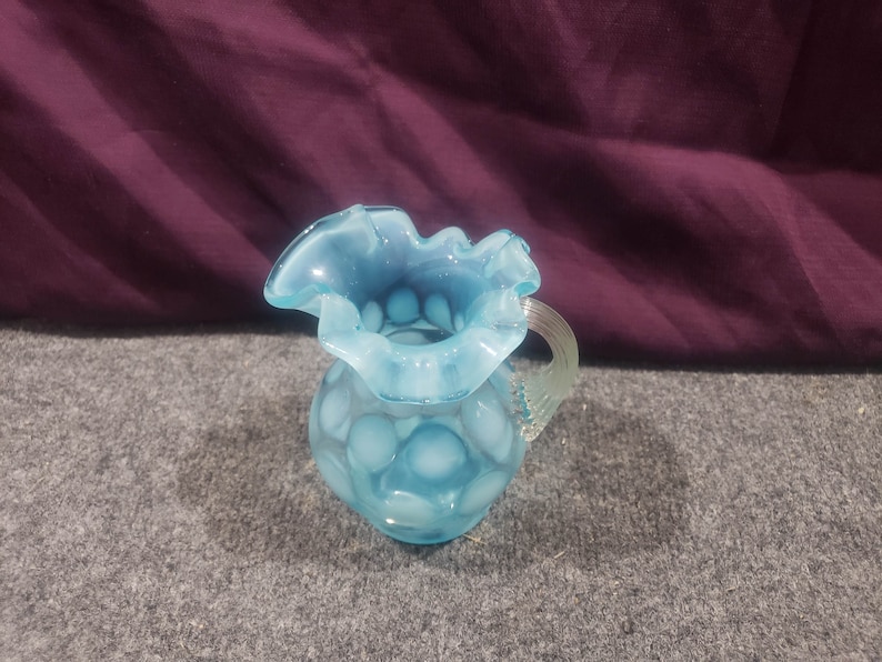 Vintage Fenton Blue Opalescent Coin Dot Ruffled Edge Pitcher - Etsy