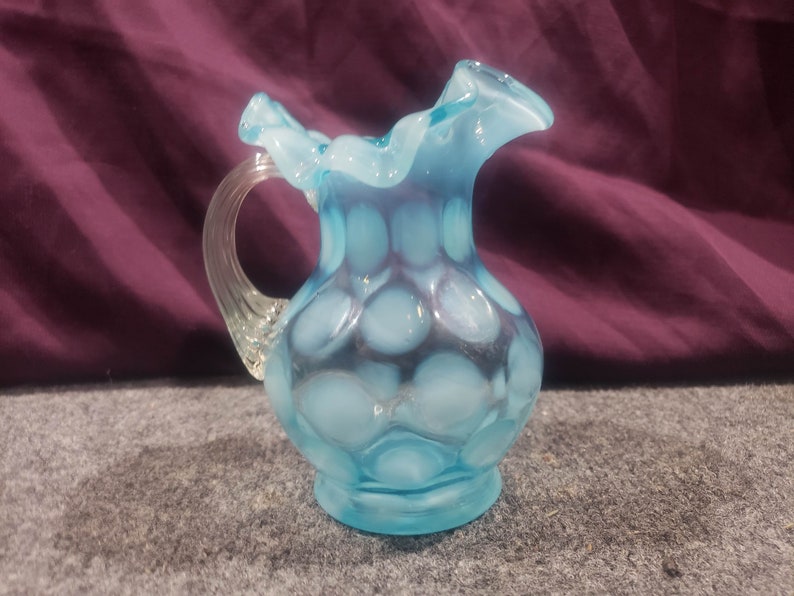 Vintage Fenton Blue Opalescent Coin Dot Ruffled Edge Pitcher - Etsy