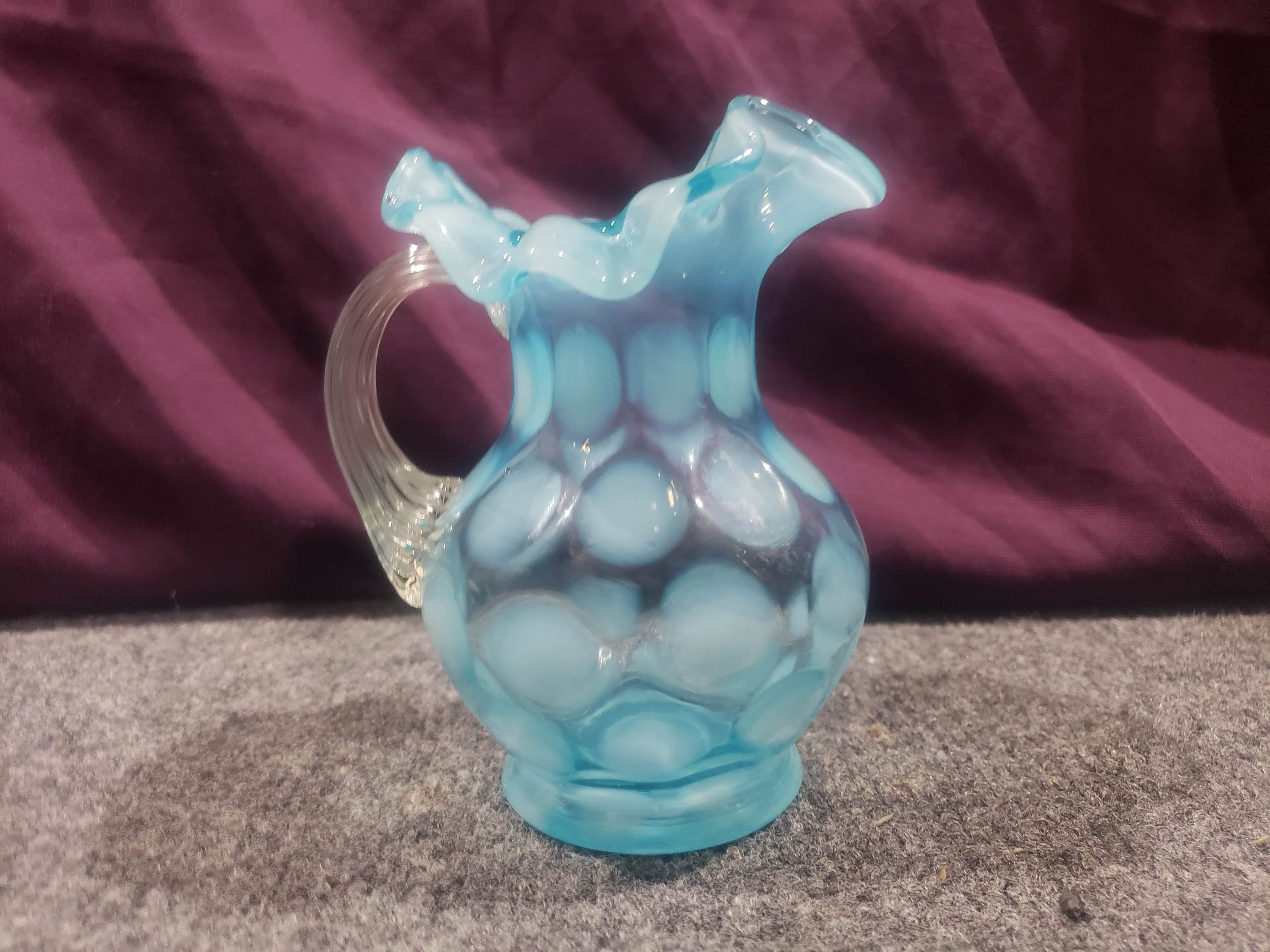 Vintage Fenton Blue Opalescent Coin Dot Ruffled Edge Pitcher - Etsy