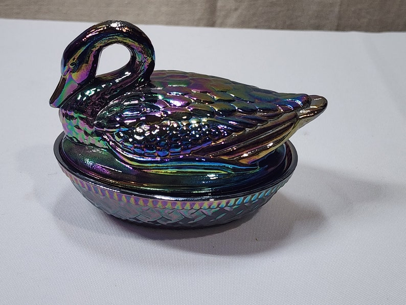 Fenton Amethyst Carnival Glass Swan Box 100th Anniversary Etsy