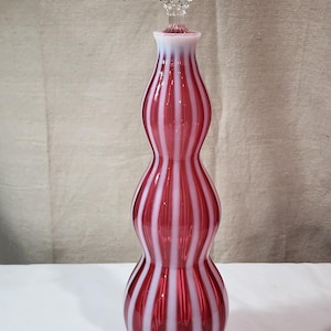 Vintage 1953 Fenton New World Rib Optic Cranberry Opalescent Wine Decanter