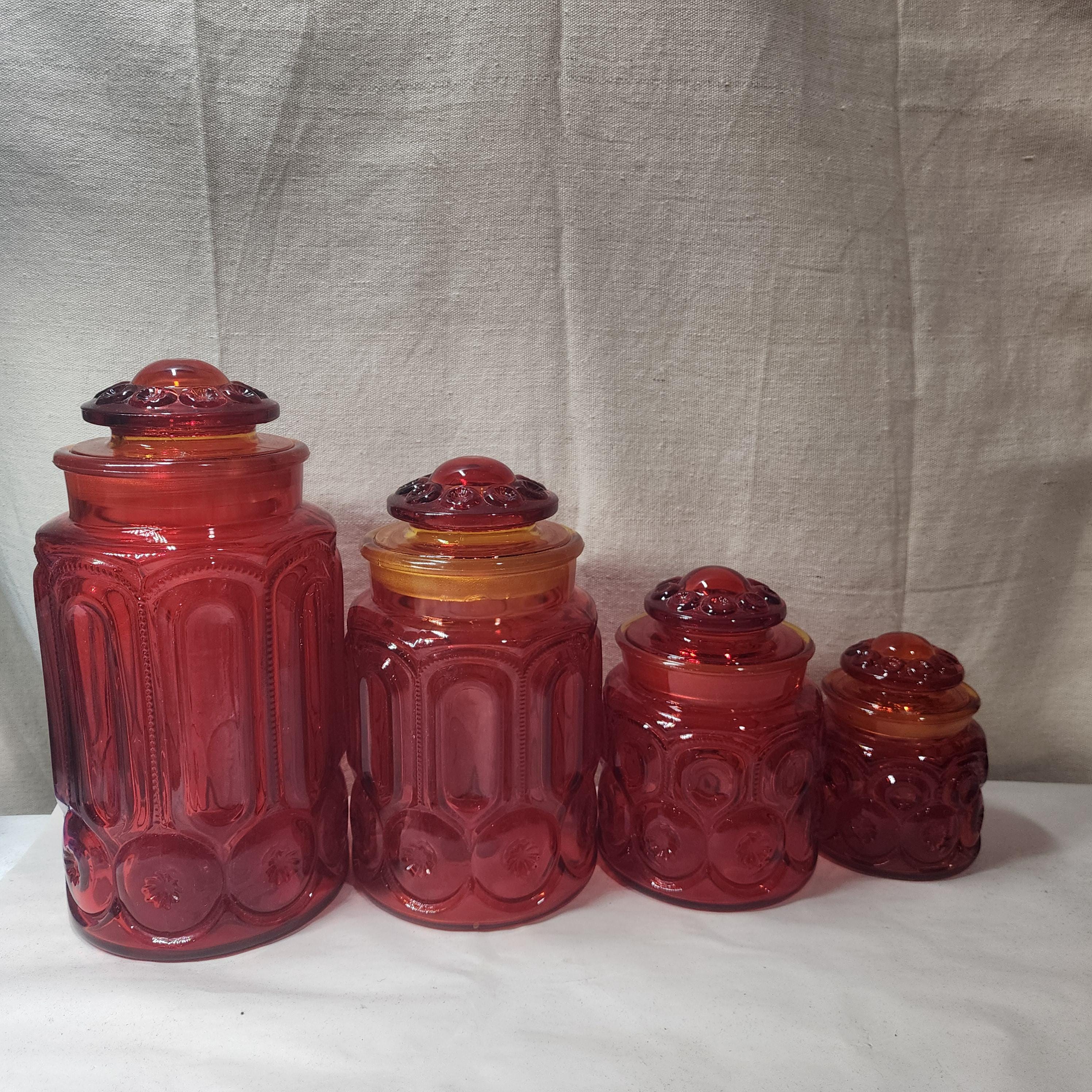 RED CHAMBER 11個セット まとめ売り Vintage LE Smith Moon & Stars Red/orange Amberina Glass Canister