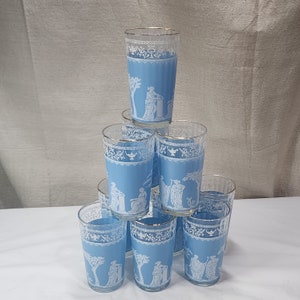 11x Vintage Jeannette Hellenic Blue 10 OZ Tumbler Greek Figures ...