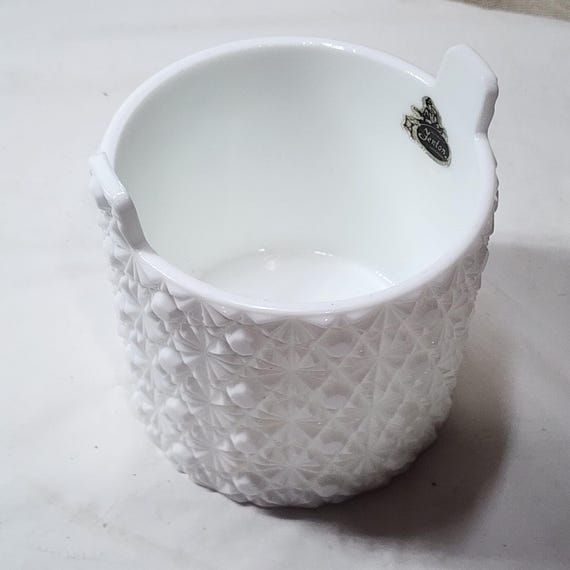 フェントン　ヴィンテージ　キャンディーポット　希少品 Vintage Fenton WHITE Daisy & Button Art Glass Biscuit Candy Jar