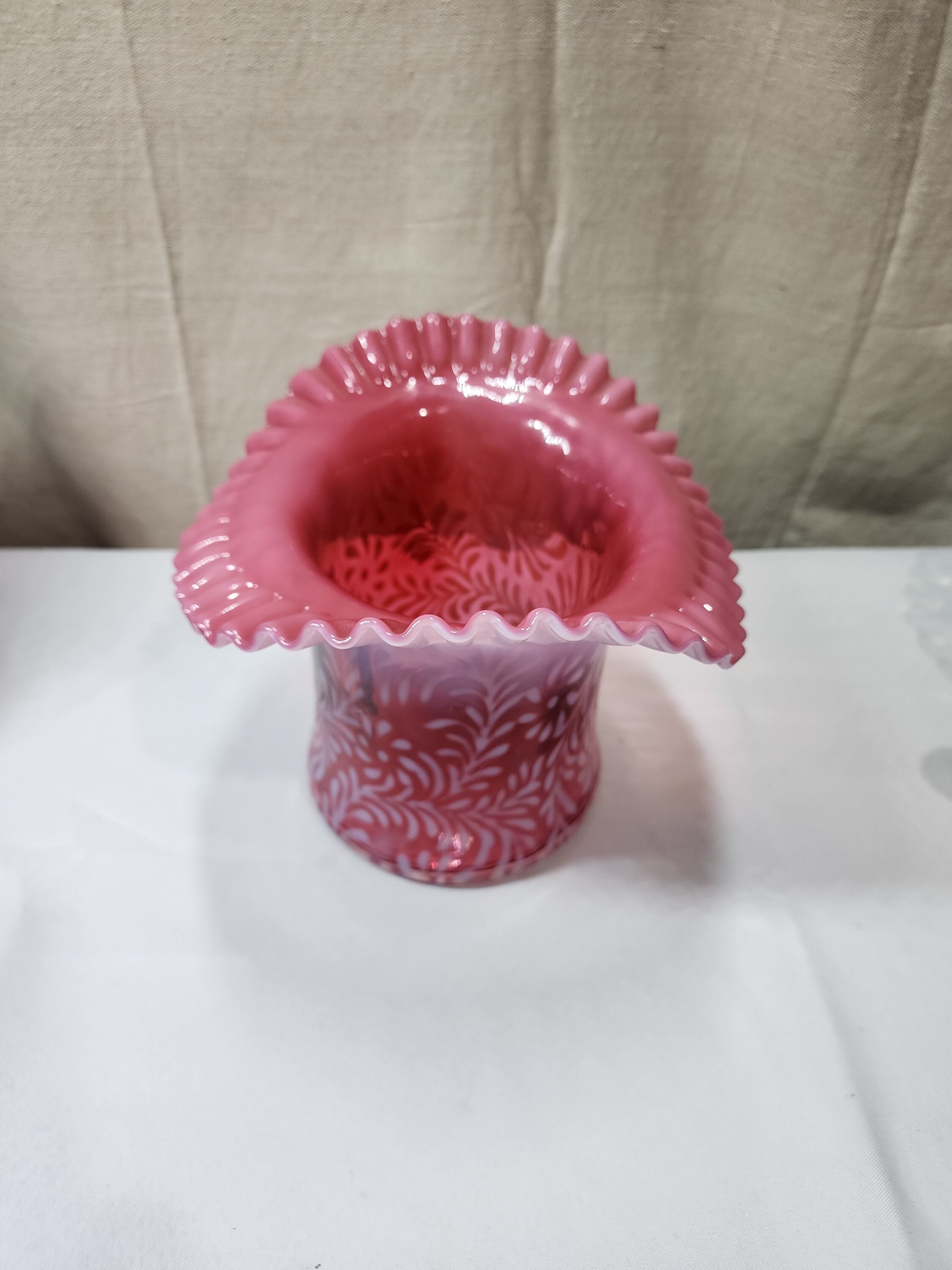 Large Fenton Cranberry Opalescent Daisy & Fern Optic Large