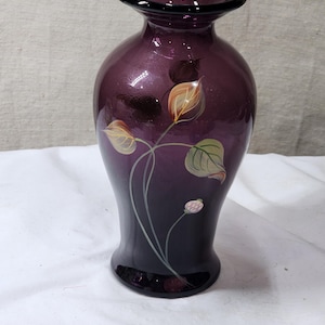 Fenton Aubergine &quot;Vision&quot; Glass Vase Signed- 7.5&quot;H