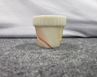 Vintage White/Orange Akro Agate Slag Glass Planter Vase - 300 F Ribbed 2 5/8” H