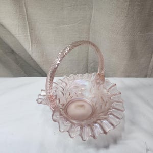 Vintage Fenton Pink Iridized Basket &quot;Wildflower&quot; Pattern Made for QVC