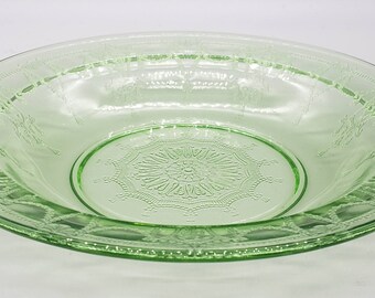 Green Uranium / Vaseline glass Cameo Ballerina 9" Flat Edged Soup Bowl