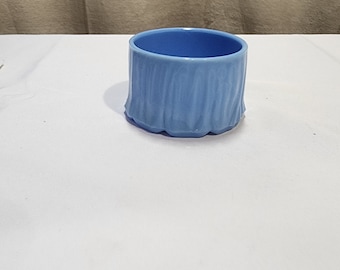 Vintage Akro Agate Glass Whiteish Light Blue Slag Colonial Belle Lady Powder Box / Puff Box 6" bottom
