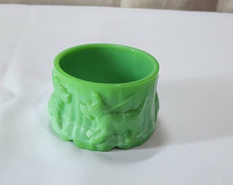 Vintage Rare Jadite Green Akro Agate Glass Scottie Dog Powder Jar Puff Box Bottom