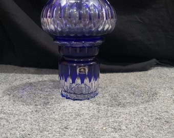 Vintage Ajka Castille Alberga Crystal Cobalt Blue Clear To Cut Hurricane Lamp