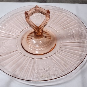 Bandeja de sanduíche rosa vintage Mayfair de vidro de depressão rosa aberta alça aberta