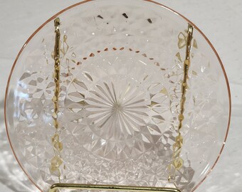 Vintage Jeannette Glass Co. Pink Holiday "Buttons And Bows" Bread / Sherbet Rays