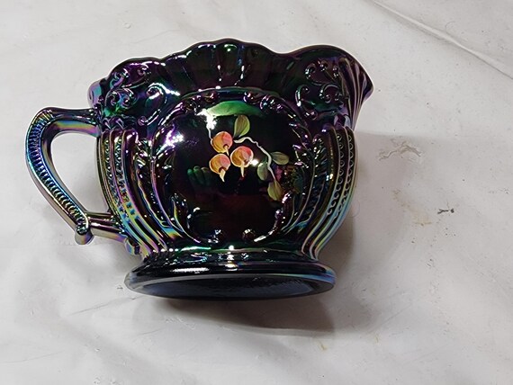 Fenton Amethyst Purple Carnival Glass Hand Painted Creamer - Etsy