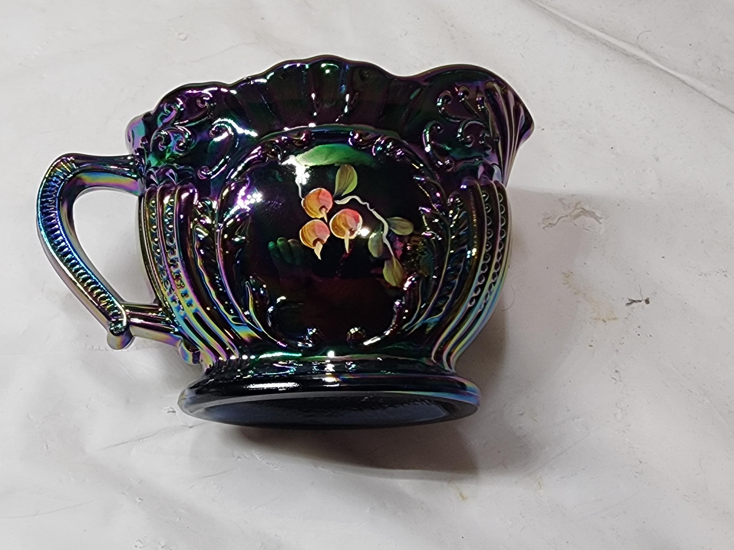 Fenton Amethyst Purple Carnival Glass Hand Painted Creamer - Etsy