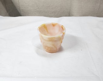 Vintage White/Orange Akro Agate Slag Glass 3 Leg Planter Vase