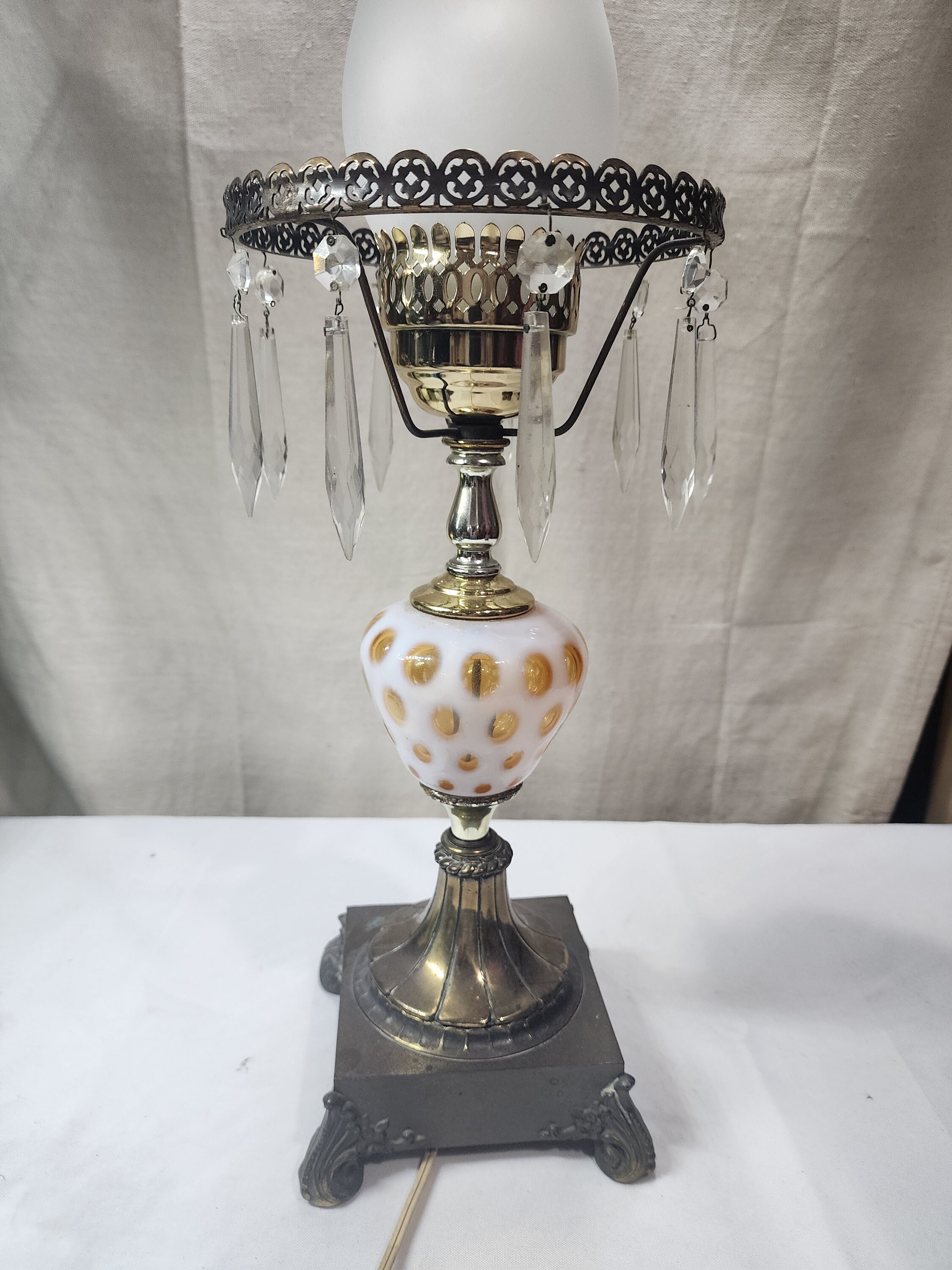 ヴィンテージ　アメリカ　FENTON  ランプ Vintage Fenton Art Glass Honeysuckle Opalescent Coin Dot