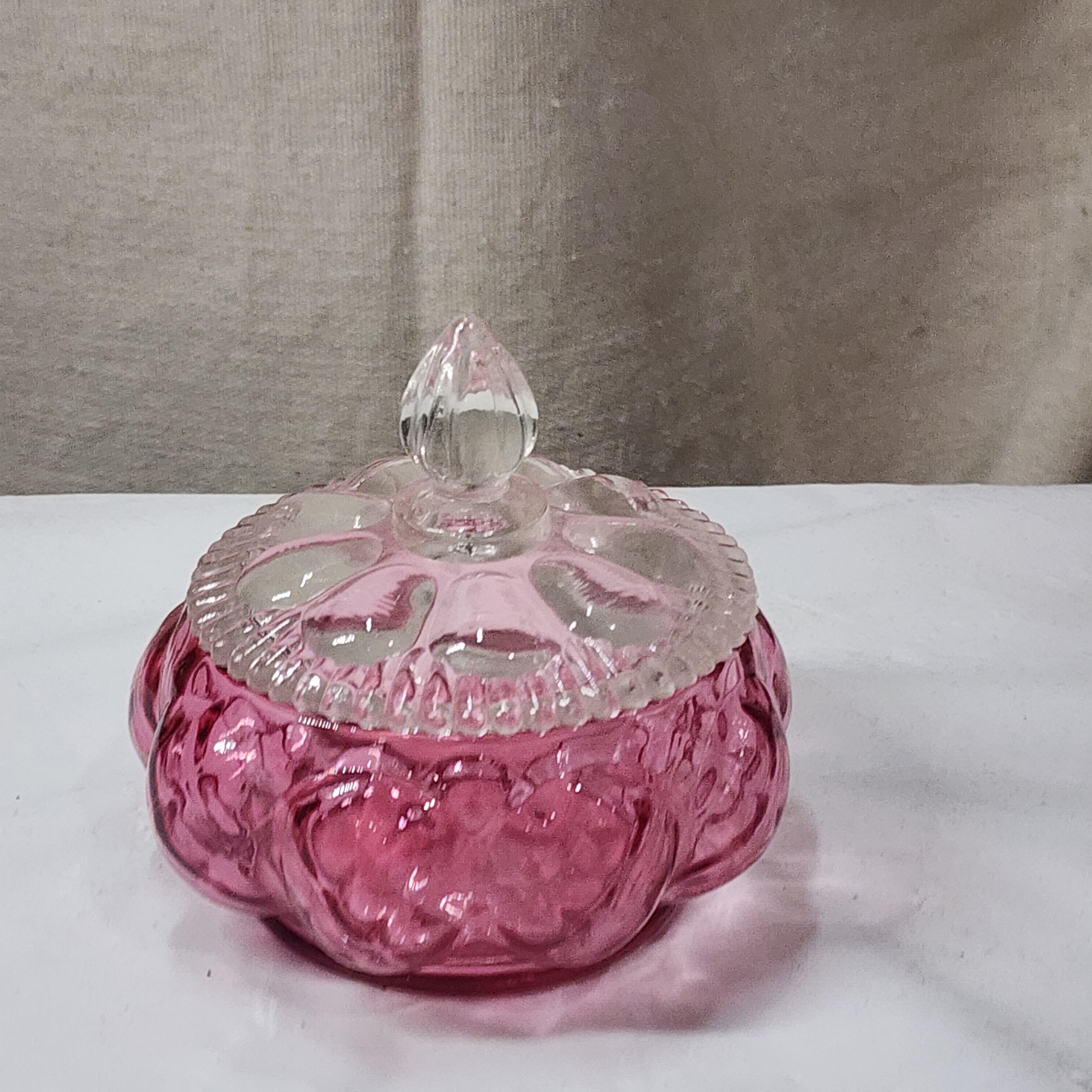 Vintage Fenton Small Cranberry Diamond Optic Melon Candy/ Powder