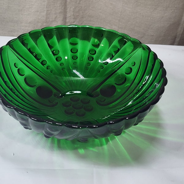 Anchor Hocking Glass Burple Forest Green Pattern Dish Serving Bowl 8.5" W