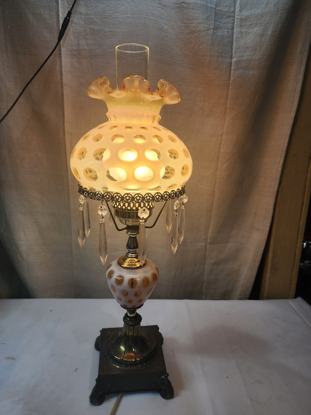 ヴィンテージ　アメリカ　FENTON  ランプ FENTON OLD & RARE CRANBERRY COIN DOT OPALESCENT LAMP GWTW