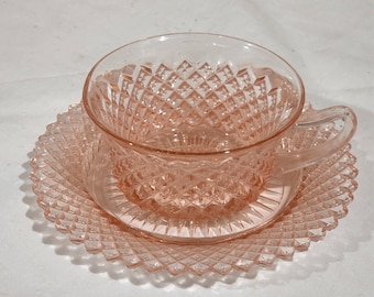 Vintage roze roze Miss American (diamantpatroon) kop en schotelset