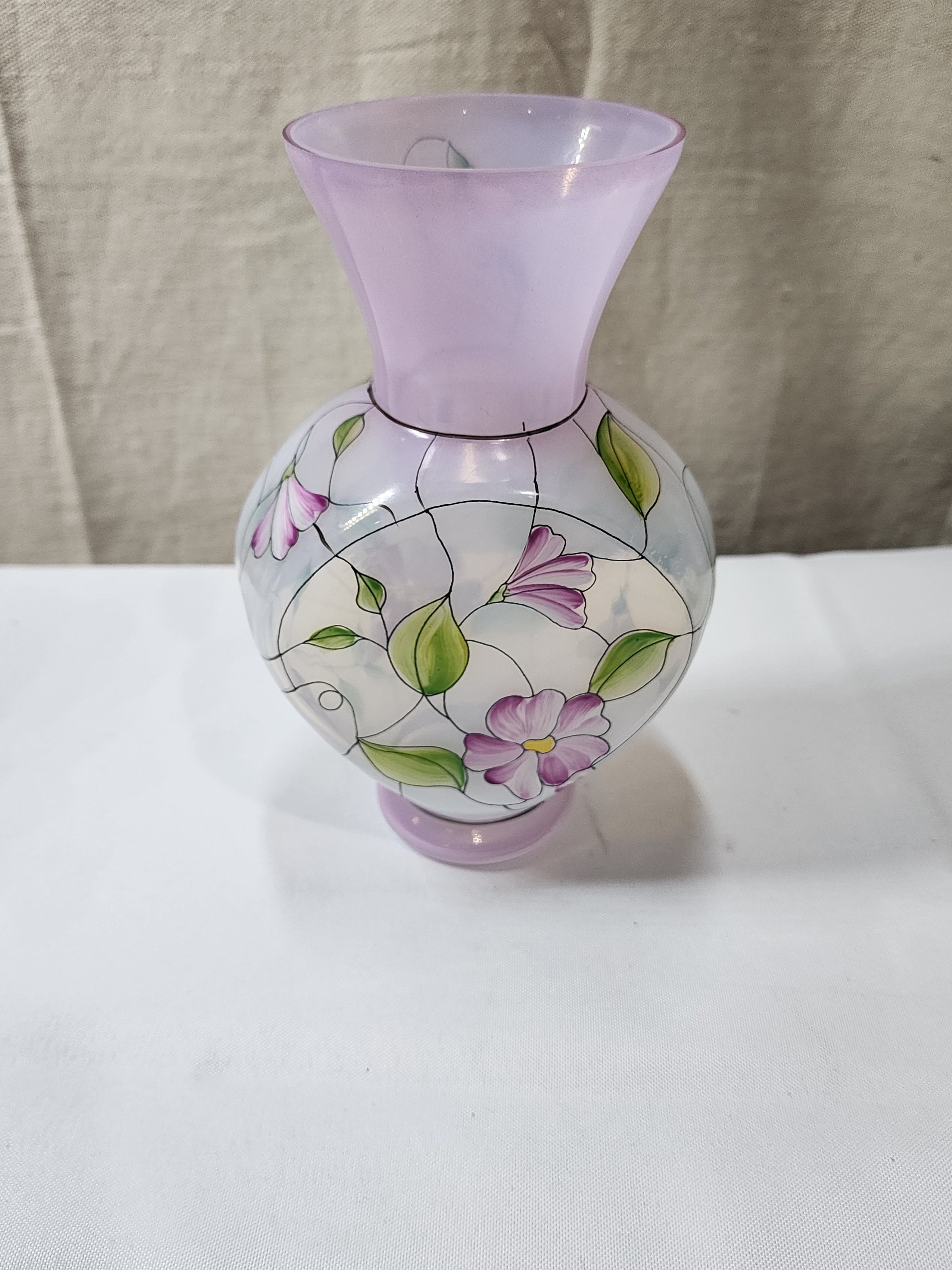 Fenton Butterflies Floral Silvercrest Milk Glass Vase Signed Louise Piper  1977