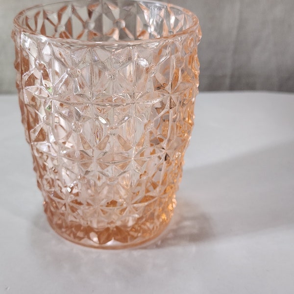 Vintage Jeanette Holiday Buttons & Bows Pink Depression Glass 4” Flat Tumbler