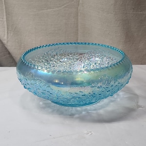 Vintage Iridescent Bowl Ice Blue Carnival Glass Cherry & Orange Tree bowl
