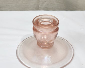 Vintage Frosted Glass Pale Pink Candlestick Candle Holder 2 5/8" H
