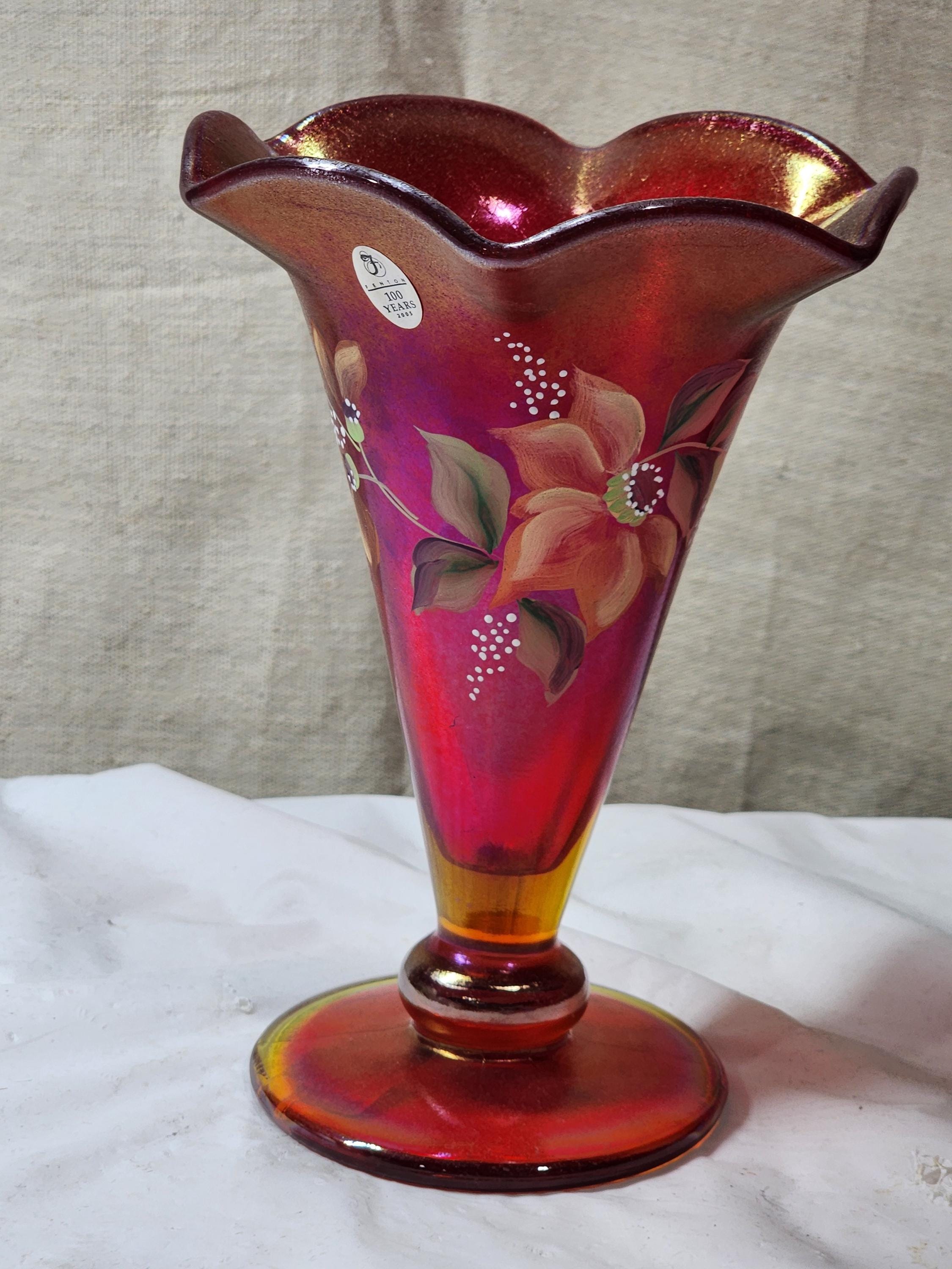 Fenton Art Glass・アンティークガラス Fenton Art Glass 100th Anniversary Hand Painted Red Stretch